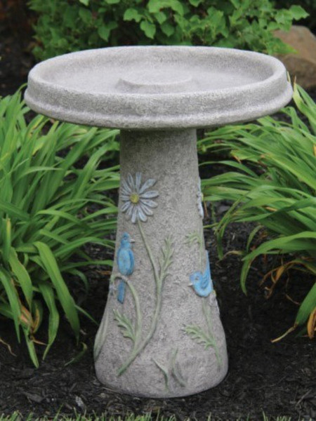 Blue Bird of Happiness Bird Bath Garden Water Feeder Stone Decorative